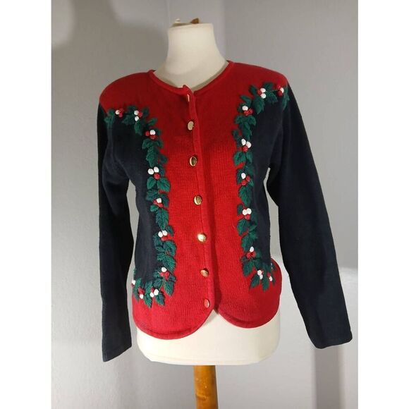 Dressbarn Vtg Festive Christmas Cardigan Sweater Size S - Picture 1 of 8